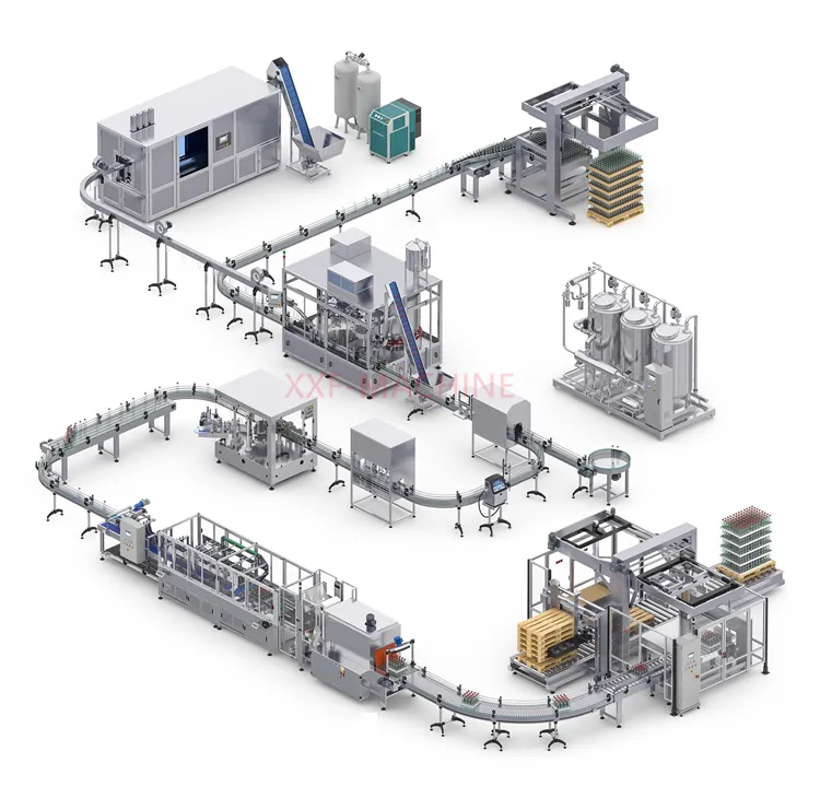 Illustration d'une ligne de production automatisée pour l'embouteillage